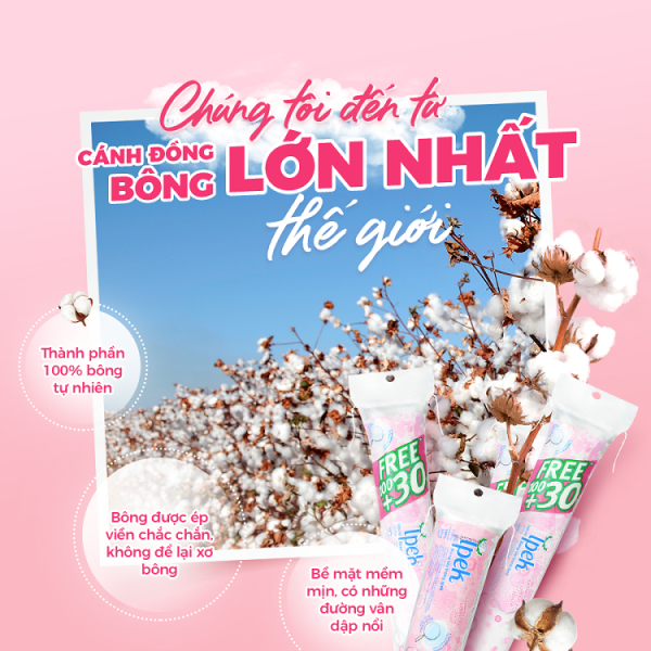 [Mua 6 tặng 1 bông] Bông tẩy trang IPEK 130 miếng 100% cotton mềm mịn, thấm hút tốt, siêu tiết kiệm - Hình ảnh 3