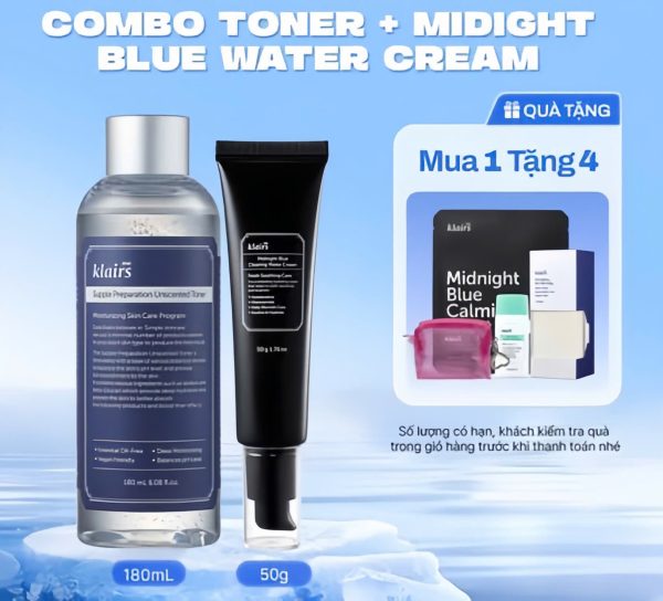 COMBO Nước hoa hồng Supple Preparation Unscented 180ml+Kem dưỡng Midnight Blue Clearing Water Cream 50g