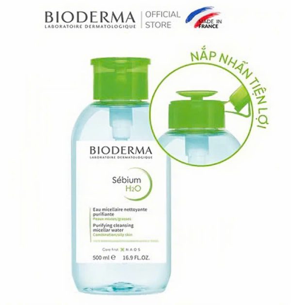 [PHIÊN BẢN NẮP NHẤN] Dung dịch làm sạch và tẩy trang Micellar cho da hỗn hợp và da dầu Bioderma Sébium H2O - 500ml - Hình ảnh 2